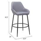Zuo Vila Barstool - Grey - Set of 2-Dimensions: 24.0" L x 22.4" W x 42.5" H
