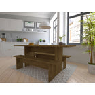Manhattan Comfort Nomad 67.91" Modern Dining Set - Nature - Set of 3-Set Includes 1 Table, and 2 Benches. Bench Capacity Space for 2 Persons Each