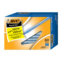 BIC Round Stic Ballpoint Stick Pens – 1.0mm – Blue – 60 Pack  -One 60 count pack of BIC Round Stic Extra Value Blue Ballpoint Pens