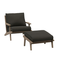Modway Saratoga Outdoor Teak Wood Chair and Ottoman Set - Flint Grey-Patio Armchair and Ottoman Set