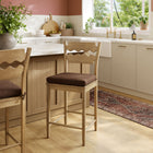 Modway Jax Oak Wood Counter Stool With Wavy Razor Back and Cushion - Weathered Oak Cocoa-Fabric Seat Cushion