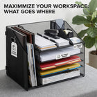 ShoppingAll 5-Tier Desk File Organizer with Upright File Section-The side vertical compartment is specifically designed to hold taller items like heavy 3-ring binders, magazines, catalogs, and file folders upright for quick retrieval.