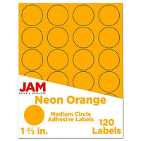JAM Paper Round Circle Label Sticker Seals, 1 2/3" Diameter, Neon Orange, 120 Pack-Circle Labels