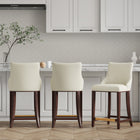 Manhattan Comfort Shubert 22.64" Modern Leatherette Upholstered Counter Stool - Ivory - 3 Pack-Frame Made of Solid Beech Wood with Rich Dark Finish - Features a Gold Metal Foot Plate