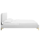 Modway Peyton Performance Velvet Full Platform Bed with Gold Metal Legs - White-Wood Slat Support System