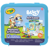 Crayola Bluey Art Case-Bluey create & colour art case: this bluey art set includes 24 crayons, 12 fine line markers, 10 bold broad line markers, 16 bluey colouring pages, 10 blank pages, 3 character standees, 2 sticker sheets, and a bluey storage case