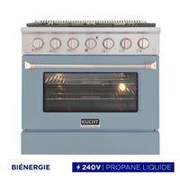 Kucht 36" KDF Series Pro Style Propane Gas Dual Fuel Range - Stainless Steel/Cement Grey-Cook and bake like a pro with the extra-large convection oven with 5.2 cu. ft. of capacity, 5-rack configuration and extra-large oven window
