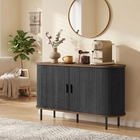 HOMCOM 55" Fluted Mid Century Sideboard Buffet Cabinet with Tambour Sliding Doors - Black Wood Grain-Five metal legs including an adjustable center leg ensure superior stability