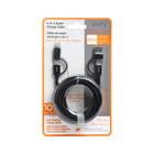 Evry 4-in-1 USB-A/USB-C to USB-C/Lightening Charging Cable - 10 ft - Black-Tangle free design