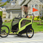 Aosom 2-in-1 Pet Bike Trailer and Stroller with Hitch for Large Dogs - Green-Front and back doors for easy access 
