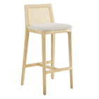 Modway Monarch Wood and Rattan Bar Stool - Antique White Natural Heathered Weave Ivory-Beech Wood Frame