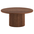 Hudson&Canal Rollan 32" Wide Round Fluted Coffee Table - Satin Walnut-Table is made of high-quality and durable MDF materials