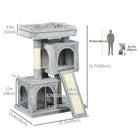 PawHut Plush Cat Tree Tower Activity Center with Sisal Scratching Post - Light Grey-Color: Light Grey 