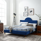 Modway Aurora Performance Velvet Full Bed - Navy-Wood Slat Support System