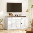 HOMCOM 55.1" L Sideboard Buffet Cabinet with Charging Station - White Wood Grain-Farmhouse charm with decorative top edge, paneled doors and vintage handles for warmth
