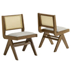 Modway Thera Vegan Leather and Cane Dining Side Chairs - Weathered Oak/Stone - 2 Pack-Set of 2 Dining Side Chairs