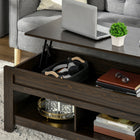 HOMCOM Lift Top Coffee Table with Hidden Storage and Open Shelves - Dark Walnut-Rectangle design matches any decor style in your home or work place