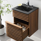 Modway Render 18" Wall-Mount Bathroom Vanity - Walnut/Black-Walnut Grain Vanity