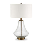 Hudson&Canal Lagos 23" Tall Table Lamp with Fabric Shade - Seeded Glass/Brushed Brass/White-Coastal design for your living room, workspace, or bed side table