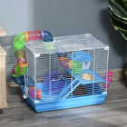 PawHut 18" Large Hamster Cage 2-Level Small Animal House - Blue-Suitable for small pets like hamsters, mice, gerbils, etc. Not for larger breeds such as Syrian hamsters
