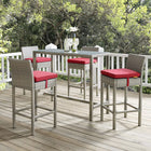 Modway Conduit Outdoor Patio Wicker Rattan Bar Stool - Light Gray Red - Set of 4-Powder-Coated Aluminum Frame