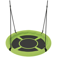 Qaba 3' Dia. Kids Saucer Swing Seat with Height Adjustable Hanging Ropes - Green-Nearly 100 cm diameter swing fits 1-2 children 