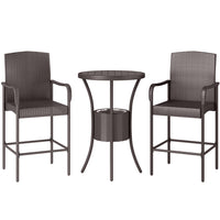 Outsunny 3 Pieces Patio Bar Set with Ice Bucket, Dark Brown-This classic 3pc wicker bar set with 1 table and 2 stools, is a great addition to any outdoor area  