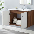 Modway Transmit 30" Wall-Mount Bathroom Vanity - Walnut/White-Ceramic Sink Basin