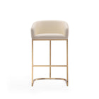 Manhattan Comfort Louvre 21" Mid-Century Modern Faux Leather Upholstered Barstool - Cream and Titanium Gold - 3 Pack-Features a 360-degree swivel and plush upholstery for enhanced comfort and flexibility