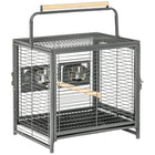 PawHut Metal Bird Travel Carrier Cage with Stand Perch, Stainless Steel Bowls and Pull Out Tray - Black-Feed doors with 2 stainless steel bowls for convenient feeding 