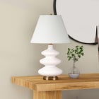 Hudson&Canal Carleta 26.5" Tall Triple Gourd Table Lamp with Fabric Shade - White/White-Handcrafted white finish is applied to the cylinder metal and glass base