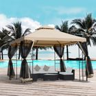 Outsunny 10 ft W x 10 ft L Patio Gazebo - Outdoor Double Top Pavilion Canopy-Well-designed 2-tier roof enhances air circulation and stability