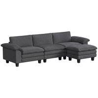 HOMCOM L-Shaped Sectional Couch with Deep Seat and Ottoman - Dark Grey-Pocket springs and high-density foam offer firm support and plush comfort
