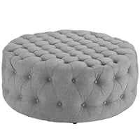 Modway Amour Upholstered Fabric Ottoman - Light Grey-Luxurious Round Ottoman