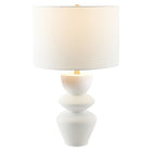 Hudson&Canal Cassian 25" Tall Table Lamp with Fabric Shade - Matte White/Brass/White-Paired with a white fabric drum shade