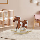 Qaba Kids Plush Rocking Horse with Wooden Rockers - Brown and White-Solid steel frame to keep the shape 