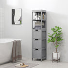 Kleankin Narrow Freestanding Bathroom Linen Tower Cabinet - Grey-Vintage style looks beautiful in most bathroom, living room, and hallway styles  