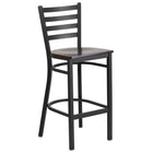 Flash Furniture HERCULES Series Black Ladder Back Metal Restaurant Barstool - Walnut Wood Seat-Metal Barstool