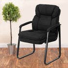 Flash Furniture Black Microfiber Executive Side Reception Chair with Lumbar Support & Sled Base-Contoured Cushions