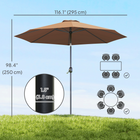Outsunny Round Market Patio Umbrella - 10' x 8' - Coffee-Suitable for any villa, garden, courtyard, swimming pool, plaza, cafe and more