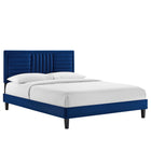 Modway Sofia Channel Tufted Performance Velvet Full Platform Bed with Tapered Black Wood Legs - Navy-Stain-Resistant Performance Velvet