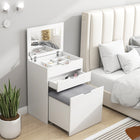 HOMCOM Makeup Vanity Desk with Flip Top Mirror and Cushioned Stool - 23.6" L x 15.7" W x 44.9" H - White-Lift-up tabletop with hidden compartment and mirror 