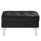 Modway Loft Tufted Vegan Leather Ottoman - Silver/Black-Dense Foam Padded Cushion