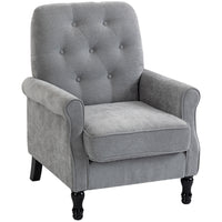 HOMCOM Mid-Century Modern Accent Chair with Thick Padded Seat for Bedroom - Grey-Thick cushion with pocket springs and high-density foam for cosy, supportive seating    
