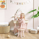 Qaba Kids Vanity Set, Dressing Table with Mirror & Stool, 7 Accessories - Pink-Charming heart-wing design and 7 accessories inspire hours of imaginative play
