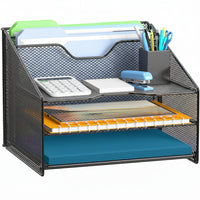 ShoppingAll Desk File Organizer with 3-Tier Paper Tray, 2 Upright Sections-Solid metal build with powder-coated black finish for long-lasting stability and a professional look