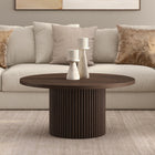 Hudson&Canal Rollan 32" Wide Round Fluted Coffee Table - Brown Oak-Finished in wood-look brown oak