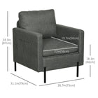 HOMCOM Fabric Accent Chair with Metal Legs - 2 Side Pockets for Bedroom - Grey-A pocket on each side for remote, magazine and other small items
