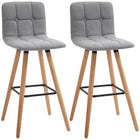 HOMCOM Upholstered Kitchen Bar Stools with Wood Legs - Grey - 2 Pack-Packaged in a set of 2, the bar chair is great for sitting back and having a cozy drink with a companion

