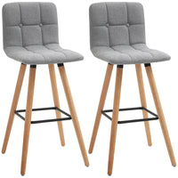 HOMCOM Upholstered Kitchen Bar Stools with Wood Legs - Grey - 2 Pack-Packaged in a set of 2, the bar chair is great for sitting back and having a cozy drink with a companion
